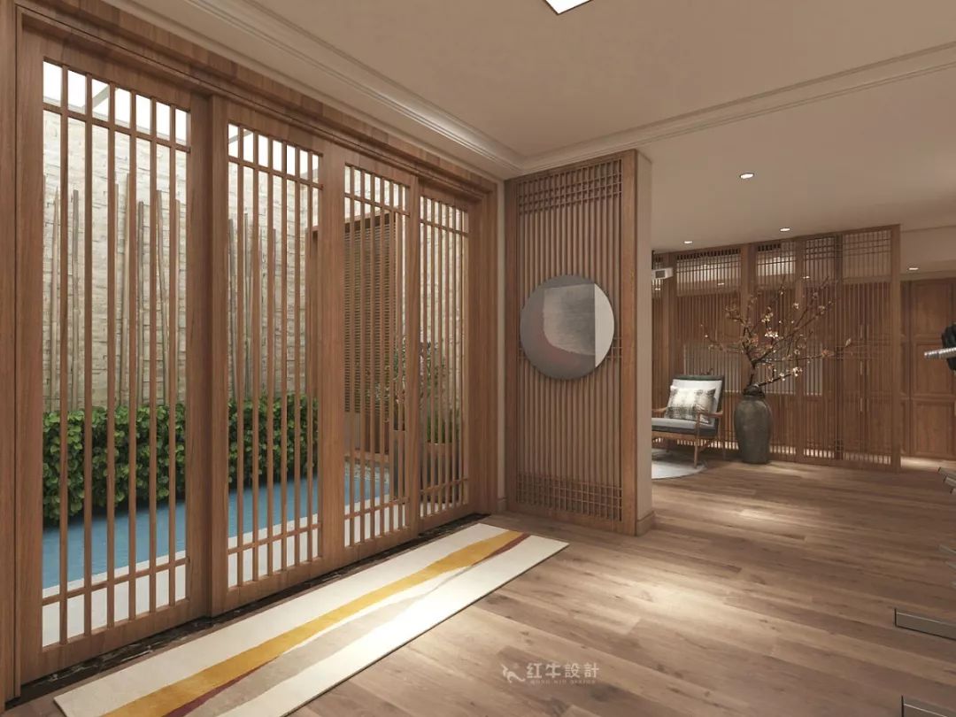 南京大華錦繡時(shí)代160㎡中式風(fēng)格--健身房+家庭影院，這才是向往的生活！03負(fù)一樓設(shè)計(jì)_柵欄式隔斷