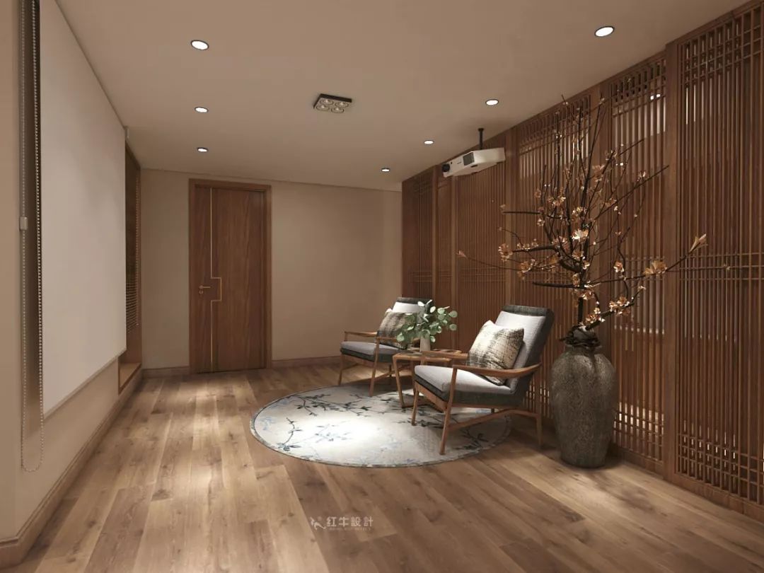 南京大華錦繡時(shí)代160㎡中式風(fēng)格--健身房+家庭影院，這才是向往的生活！05負(fù)一樓設(shè)計(jì)_家庭影院落地花瓶