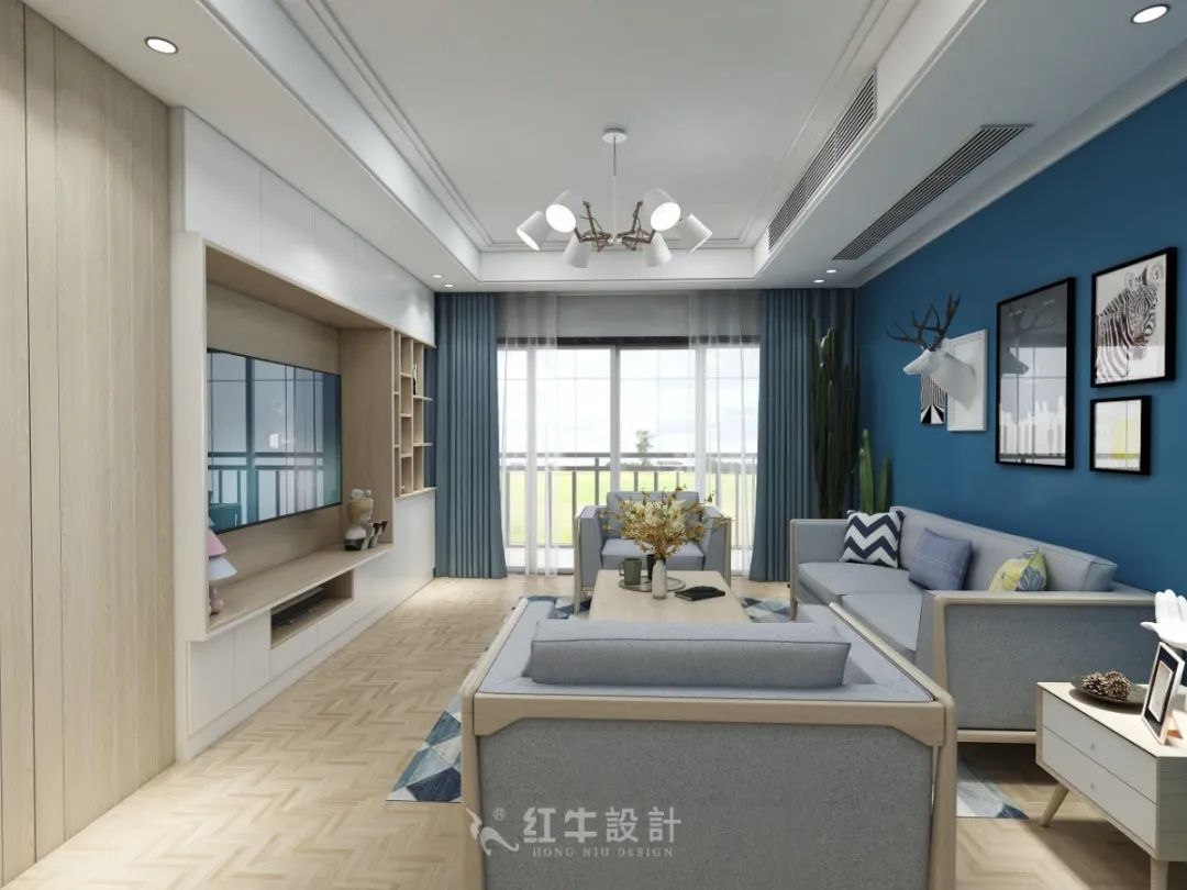余瑋_紅牛設(shè)計(jì)--中垠紫金官邸140㎡（G戶型）北歐風(fēng)格06效果圖欣賞_客廳