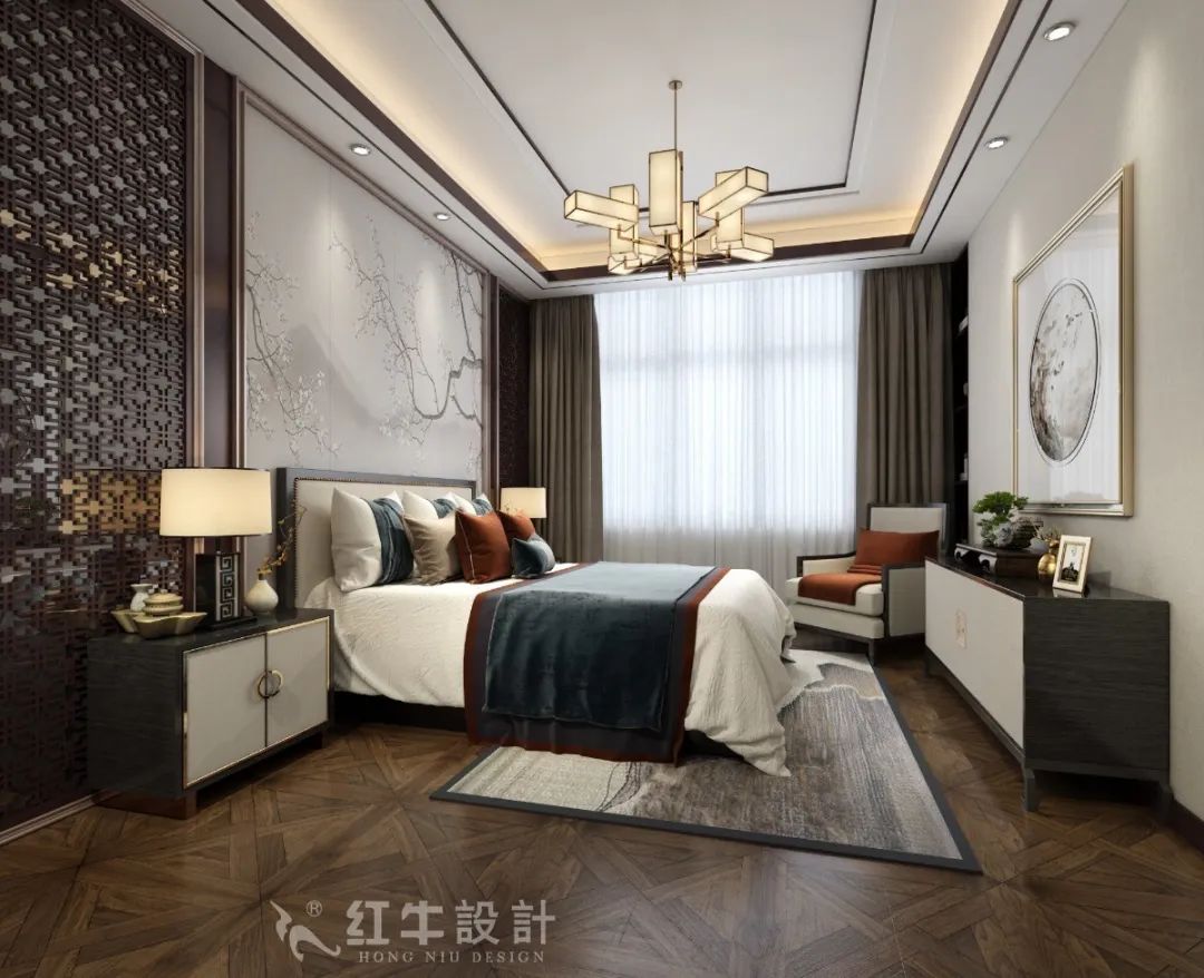 紅牛設(shè)計(jì)--創(chuàng)源龍樾140㎡新中式風(fēng)格06效果圖欣賞_創(chuàng)源龍樾140平方C1-戶型臥室