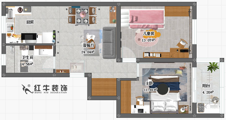 仇美蓉_申家巷45號3-505-70㎡-北歐風格_平面彩圖