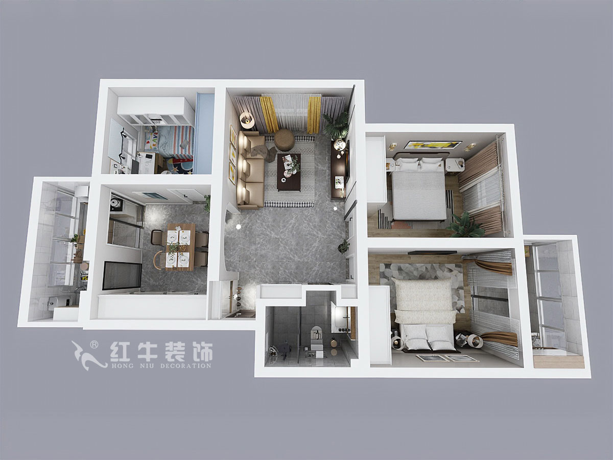 魏明花_南農(nóng)大72-101-95㎡-北歐風(fēng)格_3室2廳1衛(wèi)_成品家￥142000_全包14萬(wàn)00鳥瞰圖