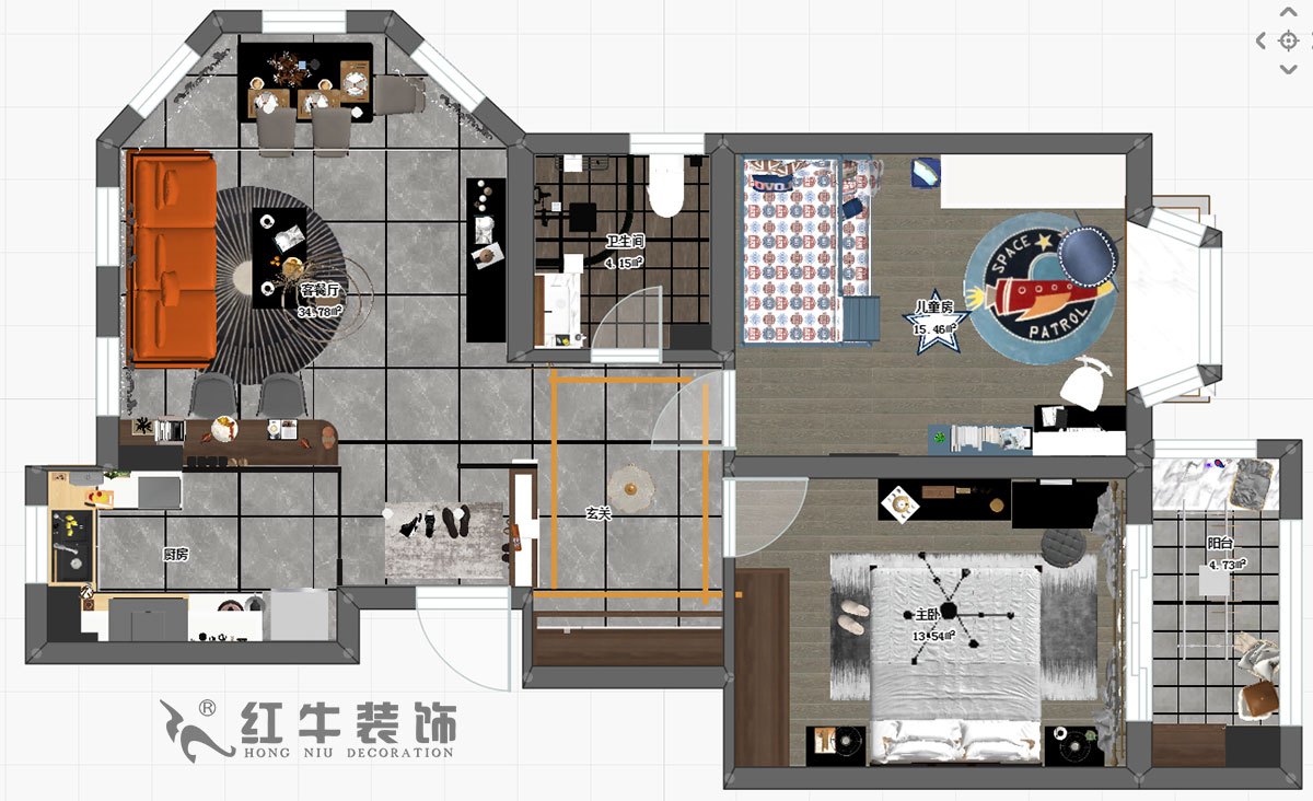 趙東星_碧瑤花園14-201-90㎡-現(xiàn)代風(fēng)格_2室1廳1衛(wèi)（老房翻新）_成品家￥113603_全包11萬00彩平圖