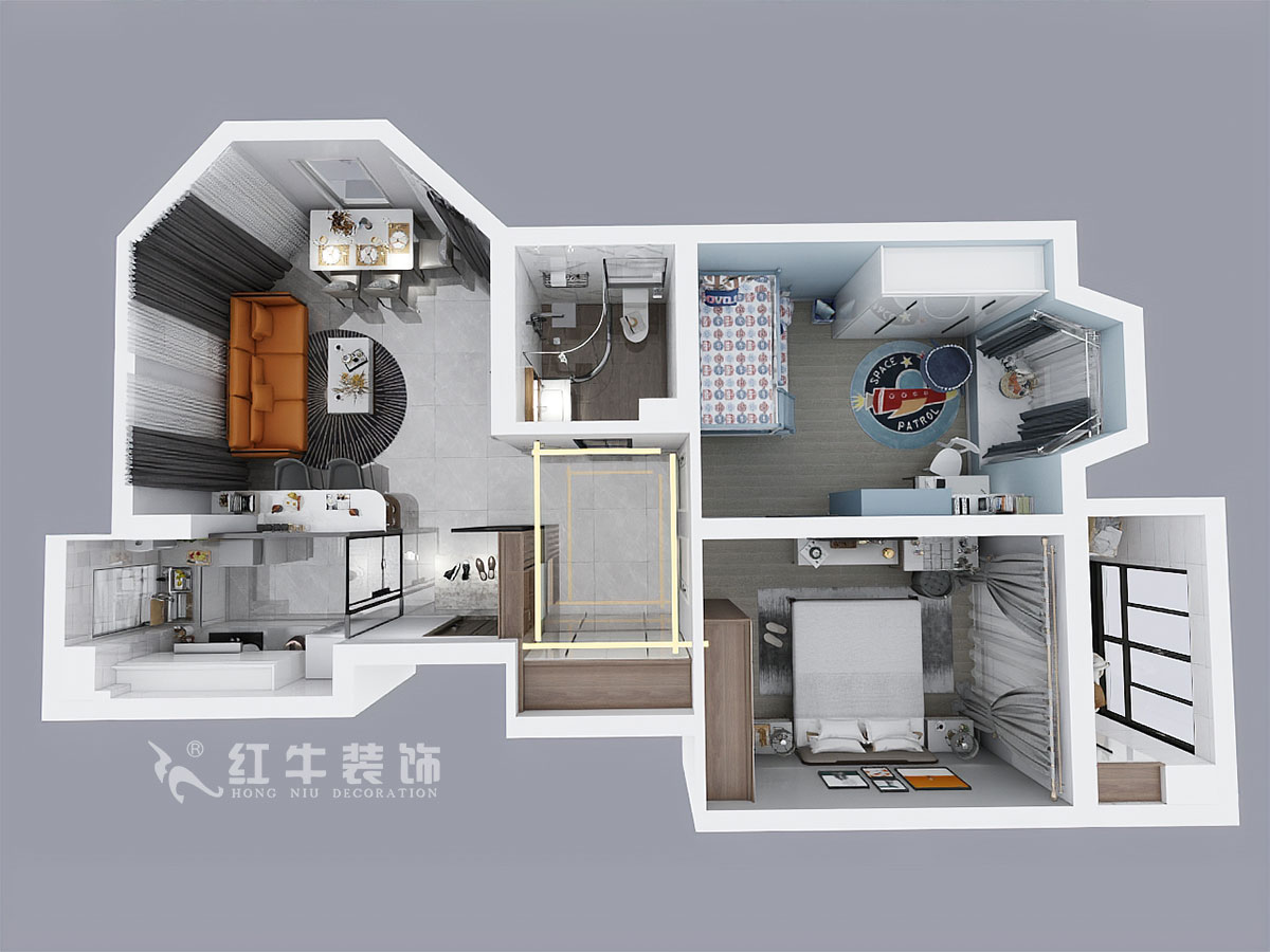 趙東星_碧瑤花園14-201-90㎡-現(xiàn)代風(fēng)格_2室1廳1衛(wèi)（老房翻新）_成品家￥113603_全包11萬00鳥瞰圖