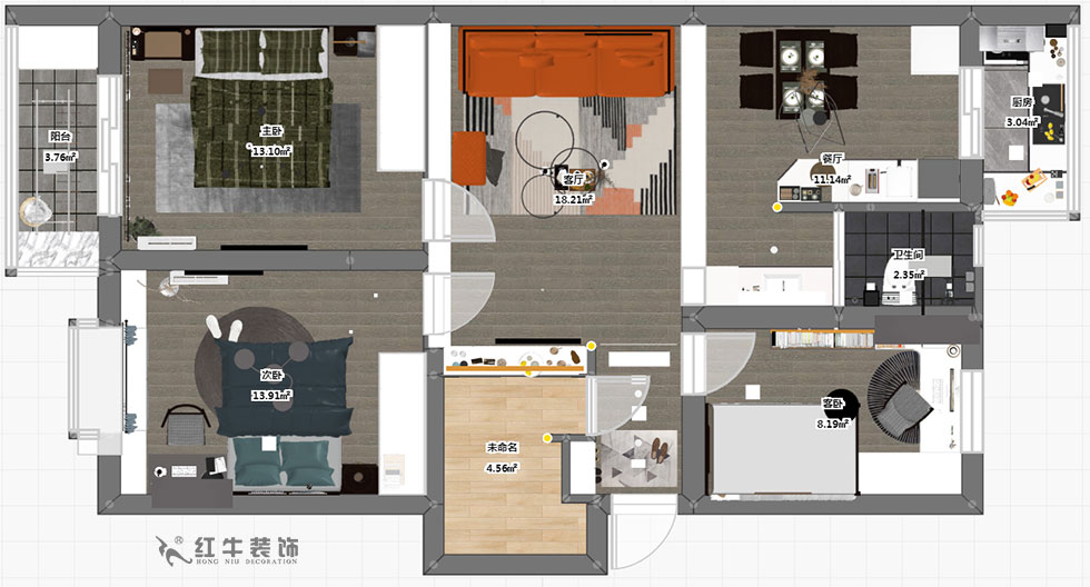 蔡成昊_龍江寶地園9-204-98㎡-現(xiàn)代簡約風格_3室2廳1衛(wèi)（老房裝修）_成品家￥137535_全包13