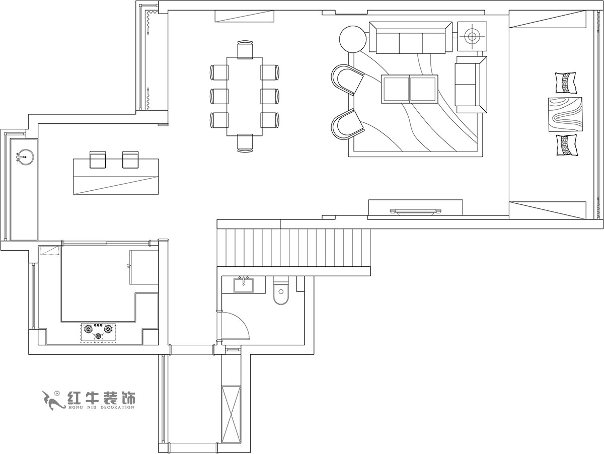 【實(shí)景案例】余瑋_棲園-200㎡-輕奢風(fēng)格_4室3廳3衛(wèi)（新房裝修）_全包35萬00_02一樓是日常休閑的活動區(qū)域