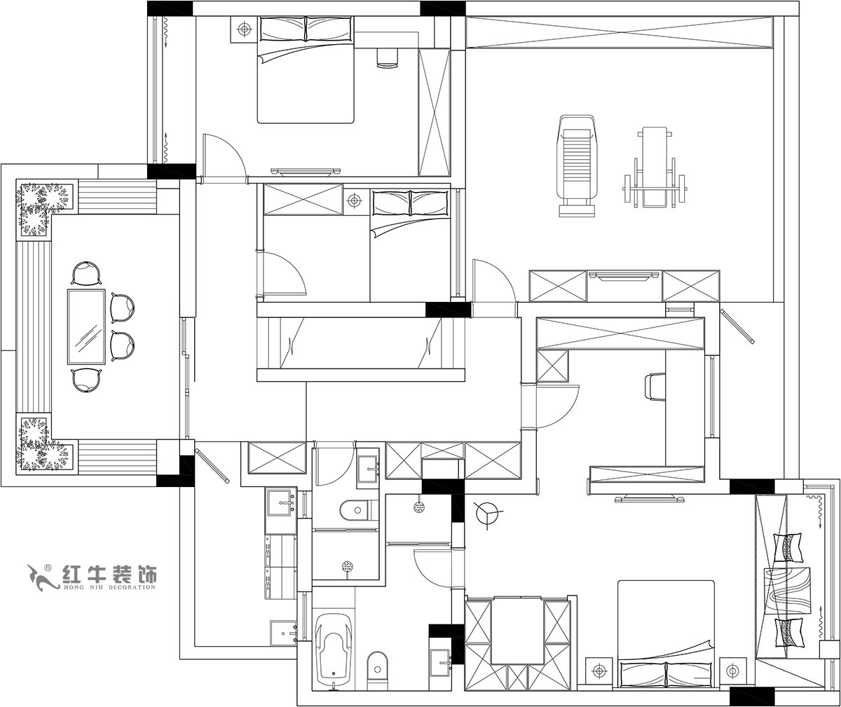 【實(shí)景案例】余瑋_棲園-200㎡-輕奢風(fēng)格_4室3廳3衛(wèi)（新房裝修）_全包35萬00_04二樓作為休息區(qū)和工作區(qū)