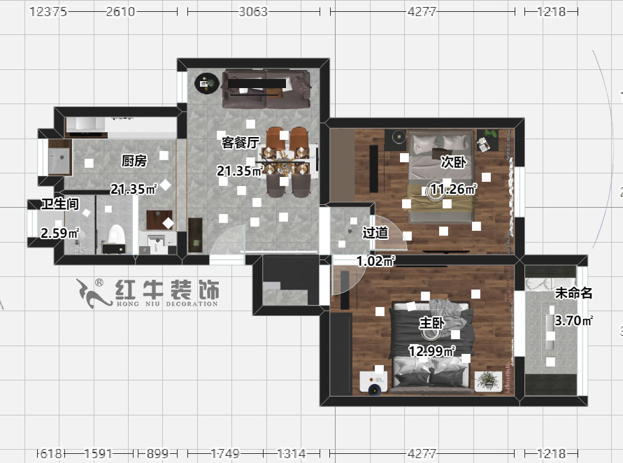 劉曉芳_寧棲園6-2-703-63㎡-現(xiàn)代風格_2室2廳1衛(wèi)（老房裝修）_定制家￥93000_全包9