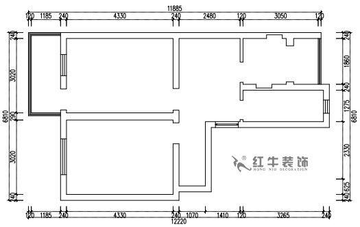 張桐瑋_武定新村41-402-60㎡-簡歐風(fēng)格_2室1廳1衛(wèi)（老房裝修）_定制家￥83500_全包10萬00_01原始結(jié)構(gòu)圖