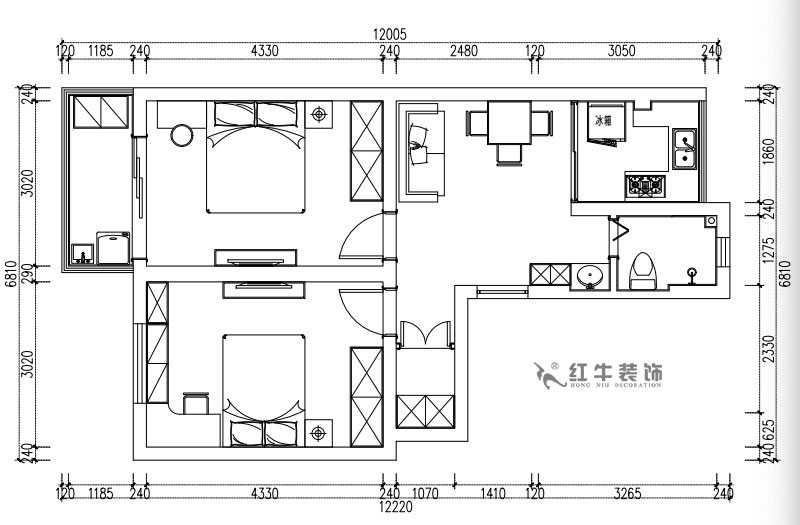 張桐瑋_武定新村41-402-60㎡-簡歐風(fēng)格_2室1廳1衛(wèi)（老房裝修）_定制家￥83500_全包10萬00_02平面布置圖