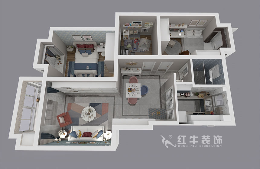 朱明琪_雙和園15-1-702-95㎡-簡(jiǎn)美風(fēng)格_3室2廳1衛(wèi)（老房裝修）_成品家￥128088_全包13萬00_04鳥瞰圖