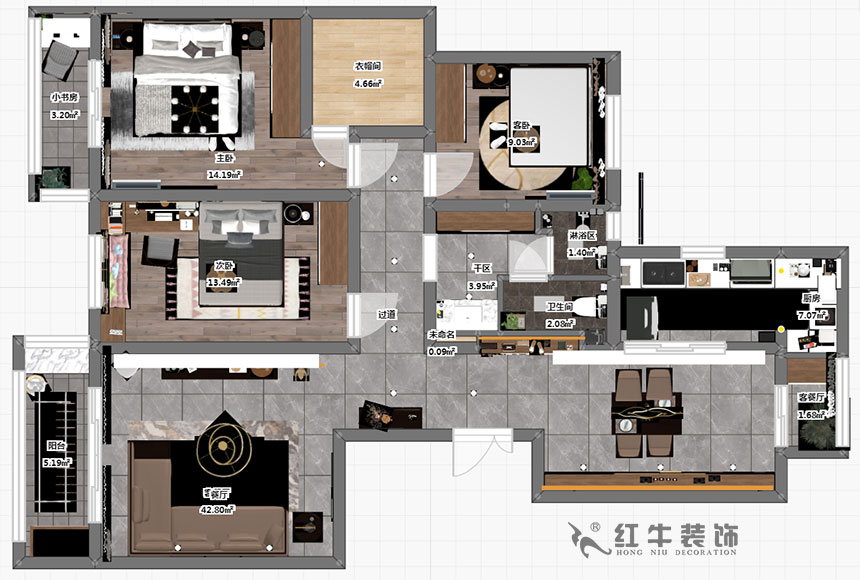 蔡成昊_凱悅天琴3-2-104-140㎡-現(xiàn)代輕奢風格_3室2廳1衛(wèi)（老房裝修）_定制家￥200000_全包20萬00_03彩平圖