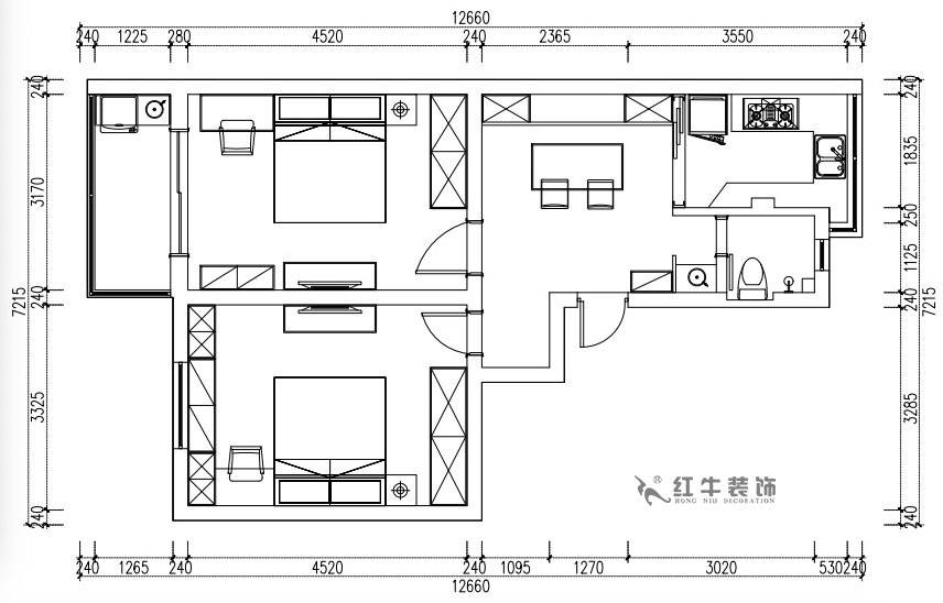 張桐瑋｜天津新村25-304-64㎡-現(xiàn)代簡美風(fēng)格｜2室1廳1衛(wèi)｜老房裝修｜定制家￥71800｜全包10萬｜00_02平面方案圖