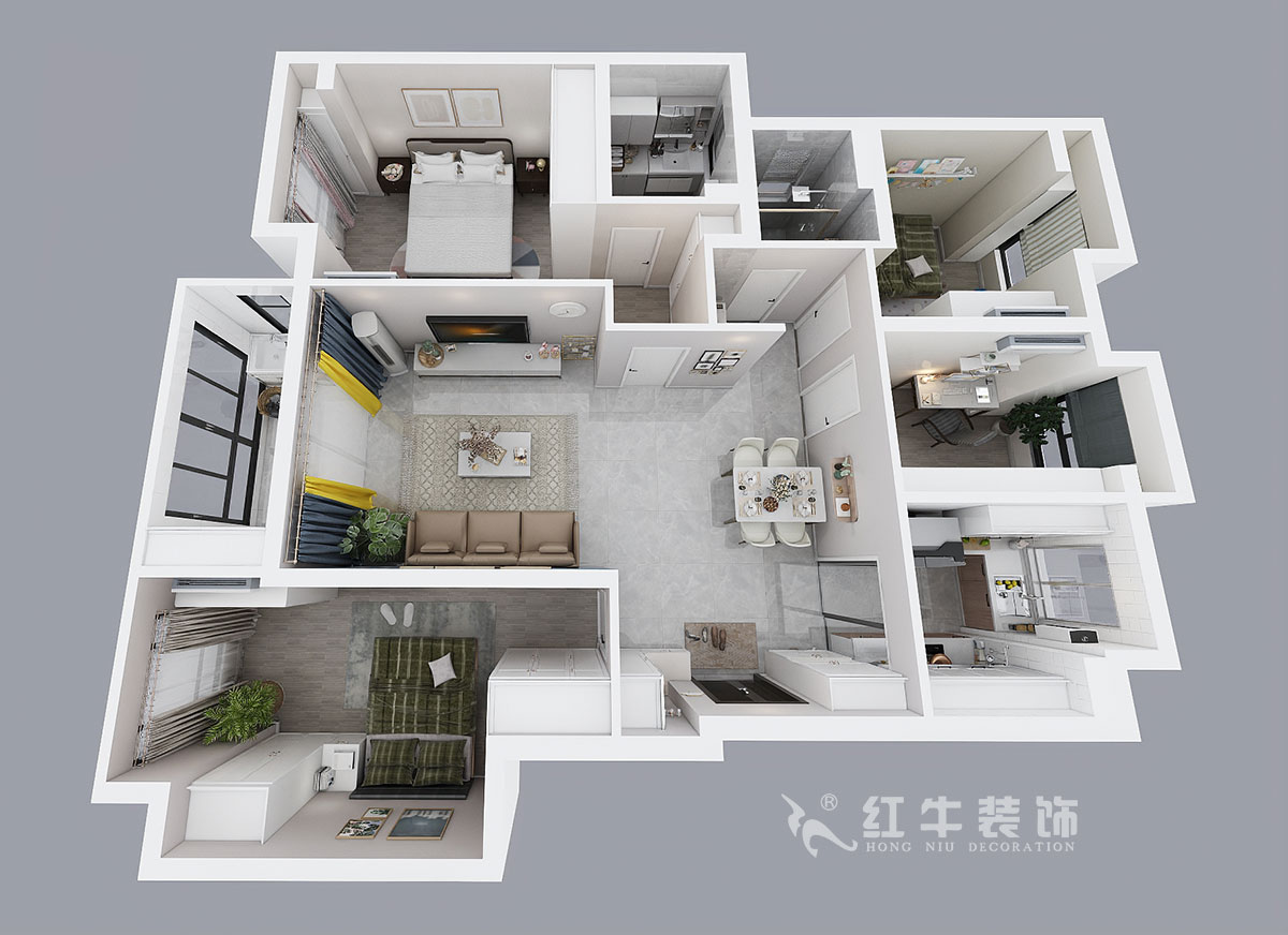 吳波｜湖光晨樾2-402-108㎡-現(xiàn)代風(fēng)格｜4室2廳2衛(wèi)｜新房裝修｜定制家￥129152｜全包13萬(wàn)｜00_04鳥(niǎo)瞰圖