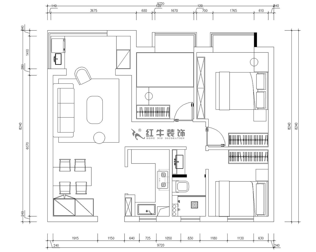 朱明琪｜仙林國際J-1802-95㎡-現(xiàn)代簡約風(fēng)格｜3室2廳1衛(wèi)｜新房裝修｜成品家￥131929｜全包13萬｜00_02平面布置圖