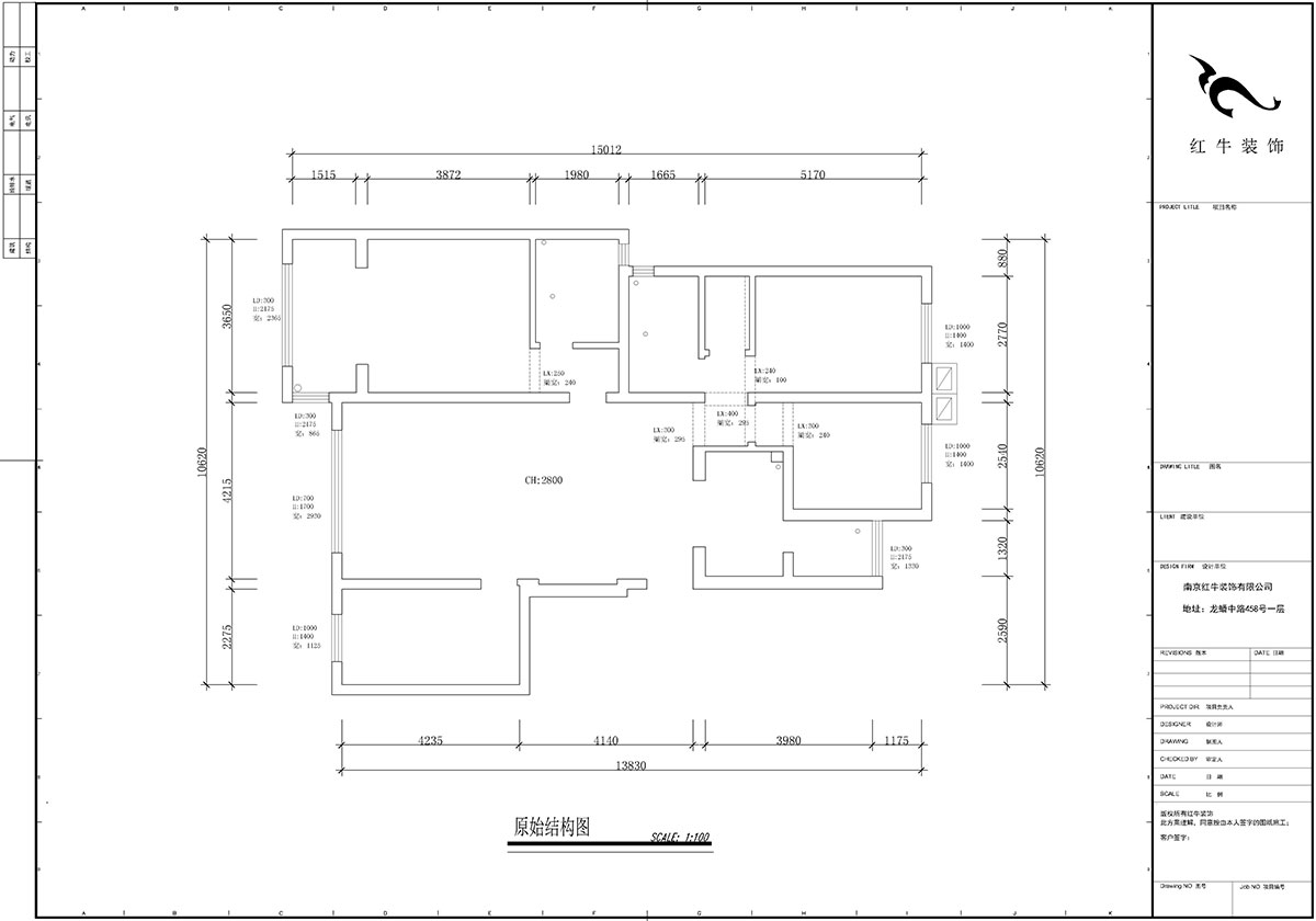 【實景案例】蔣?。辖饢|郡2-302-135㎡-現(xiàn)代風(fēng)格｜4室2廳2衛(wèi)｜定制家￥190562｜全包23萬｜00_01原始結(jié)構(gòu)圖