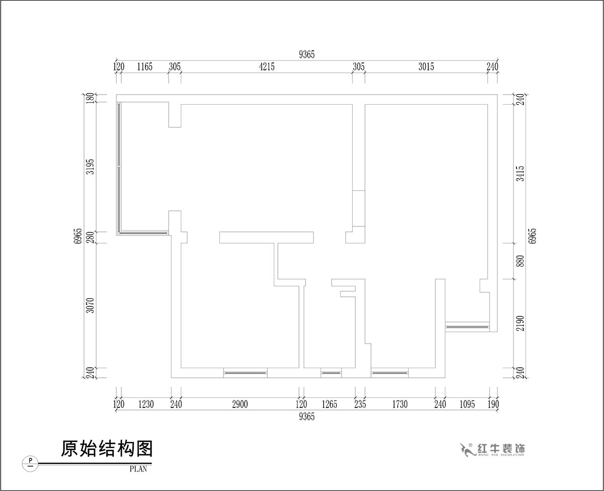 張桐瑋｜騰飛園7-104-58㎡-現(xiàn)代簡約風(fēng)格｜2室1廳1衛(wèi)｜舊房改造｜定制家￥65000｜全包10萬｜00_01原始結(jié)構(gòu)圖