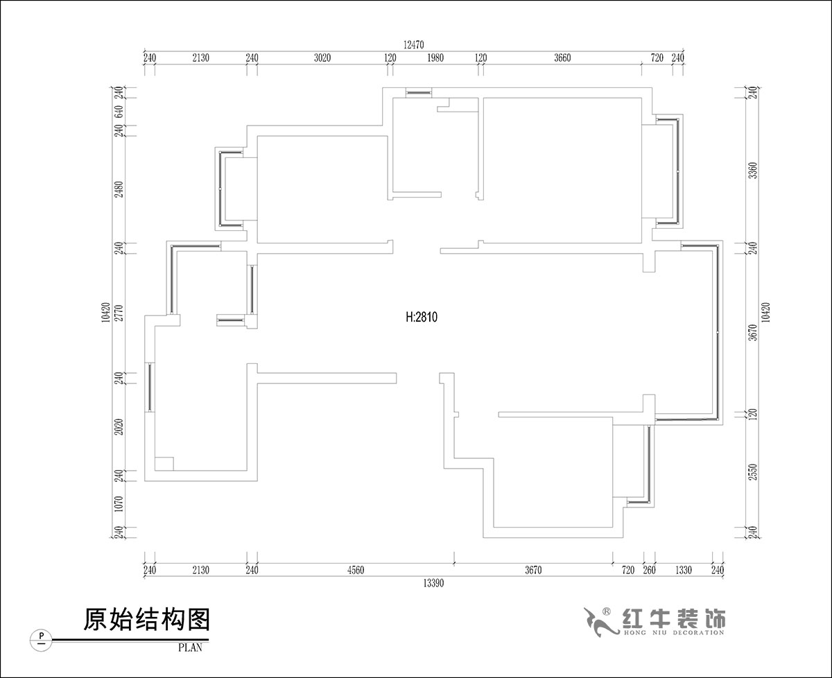 張桐瑋｜恒大林溪郡13-1001-99㎡-簡歐風(fēng)格｜3室1廳1衛(wèi)｜新房裝修｜定制家￥122000｜全包13萬｜00_01原始結(jié)構(gòu)圖