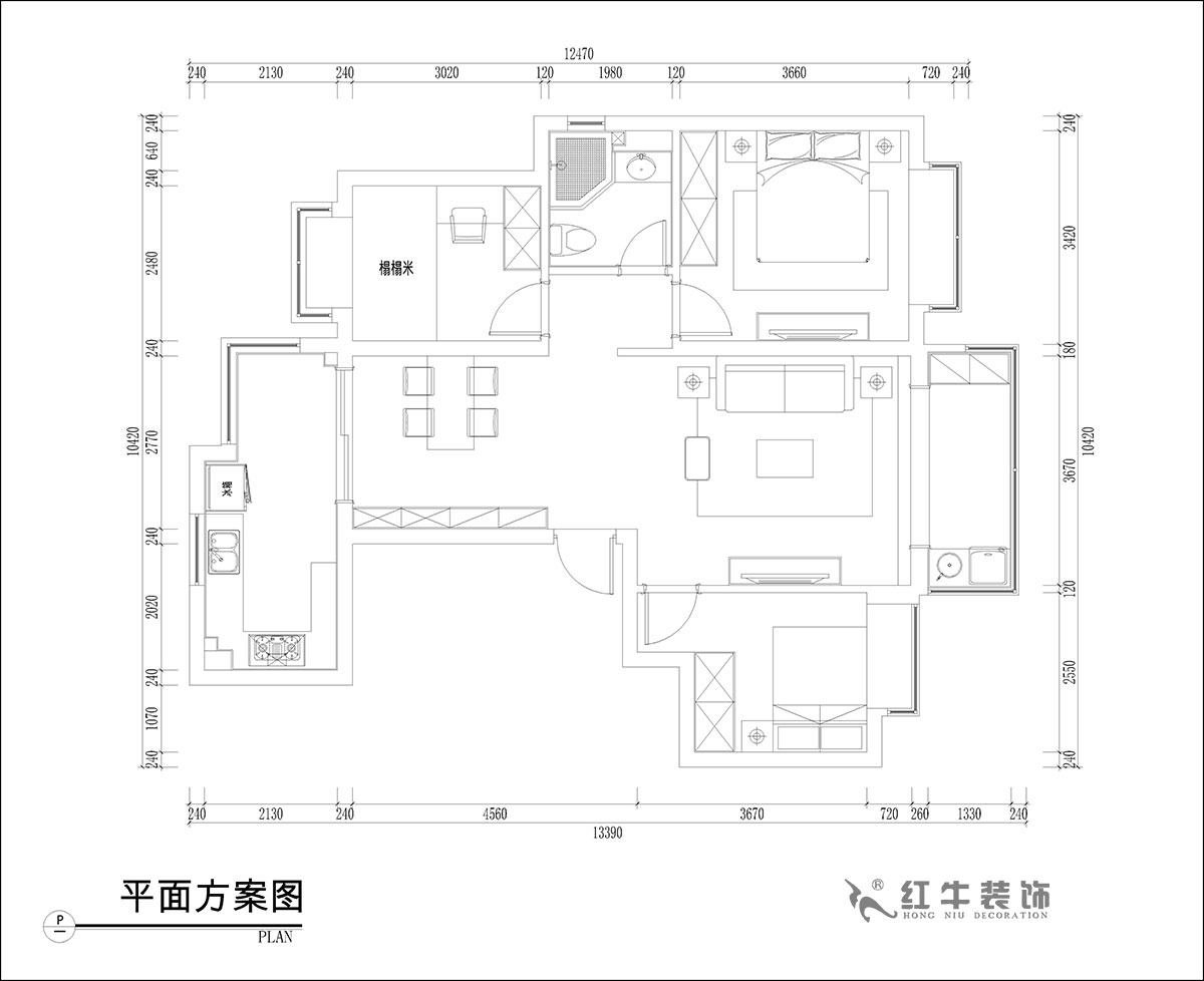 張桐瑋｜恒大林溪郡13-1001-99㎡-簡歐風(fēng)格｜3室1廳1衛(wèi)｜新房裝修｜定制家￥122000｜全包13萬｜00_02平面方案圖