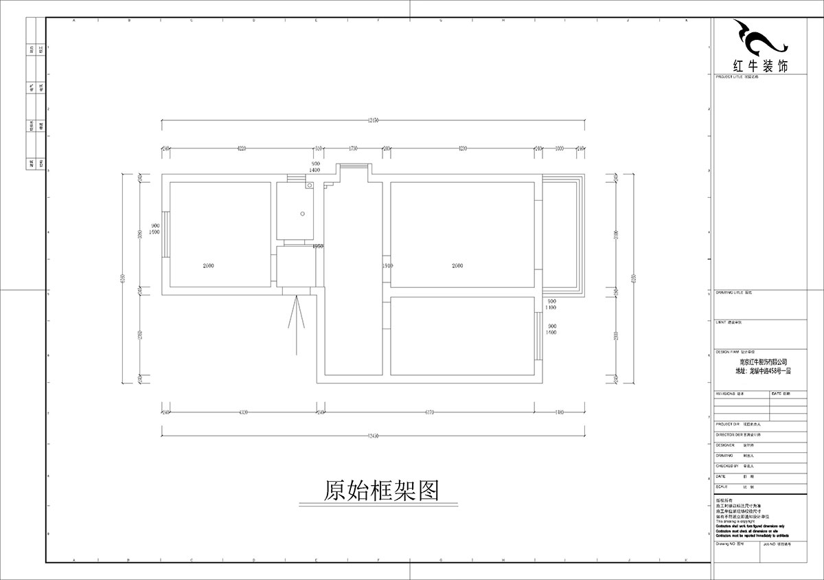孟憲濤｜張府園小區(qū)20號(hào)202室-70㎡-簡約風(fēng)格｜2室1廳1衛(wèi)｜老房裝修｜定制家￥95000｜全包12萬｜00_01原始框架圖