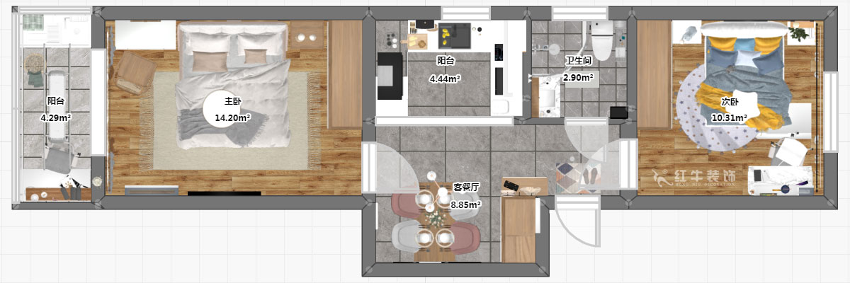 高靈慧｜寧夏路17-1號4-302-60㎡-北歐風格｜2室1廳1衛(wèi)｜老房裝修｜定制家￥79500｜全包7