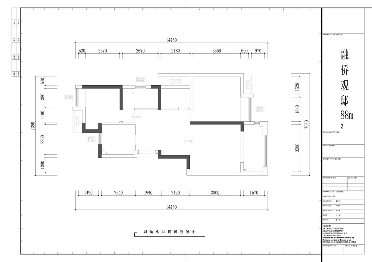 【實景案例】張桐瑋｜融僑觀邸-88㎡-黑白極限風(fēng)｜3室2廳1衛(wèi)｜新房裝修｜定制家｜全包12萬｜00_01建筑原況圖