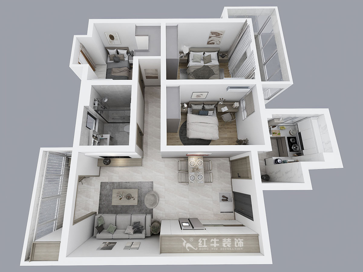 陶陽｜雙和園2-1401-115㎡-現(xiàn)在簡(jiǎn)約風(fēng)格｜3室2廳1衛(wèi)｜毛坯房裝修｜定制家｜全包14萬｜00_04鳥瞰圖