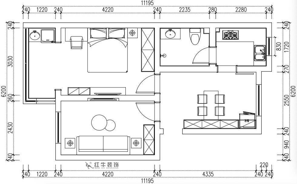 張桐瑋｜南堡新寓7-2-102-58㎡-現(xiàn)代簡約風格｜2室1廳1衛(wèi)｜舊房改造｜定制家￥66000｜全包6