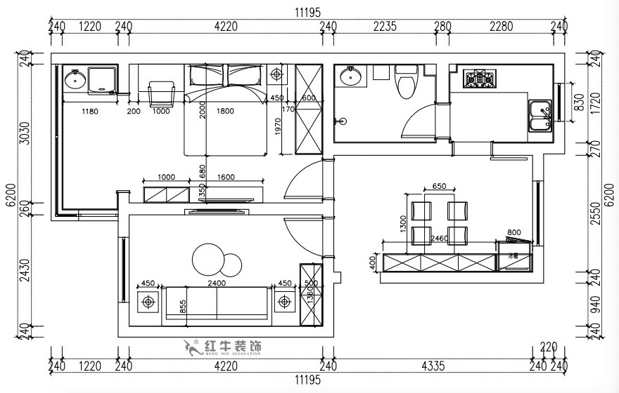 張桐瑋｜南堡新寓7-2-102-58㎡-現(xiàn)代簡約風格｜2室1廳1衛(wèi)｜舊房改造｜定制家￥66000｜全包6