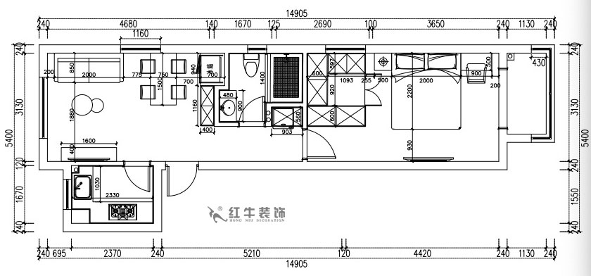 張桐瑋｜紫楊佳園29-2101-59㎡-現(xiàn)代簡(jiǎn)約風(fēng)格｜2室1廳1衛(wèi)｜新房裝修｜定制家￥89500｜全包10萬(wàn)｜00_03平面尺寸圖