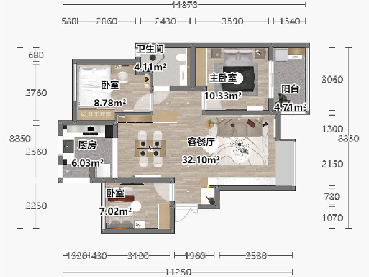 陸利民｜富力城50-1204-93㎡-現代風格｜3室2廳1衛(wèi)｜新房裝修｜定制家｜全包13