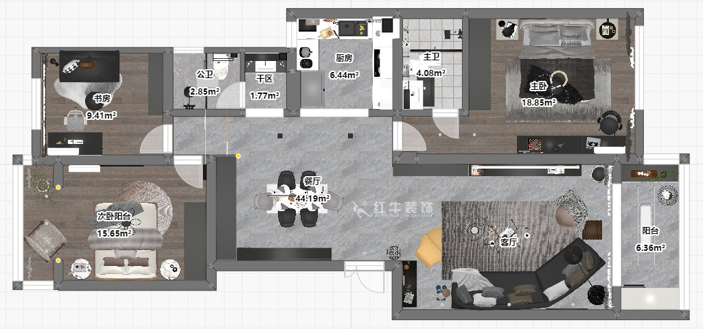 吳波｜翠屏國際15-1-502-128㎡-現(xiàn)代風格｜3室2廳2衛(wèi)｜老房裝修｜定制家｜全包14