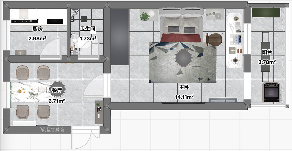 20230216吳波｜汽輪四村15-7-40㎡-現(xiàn)代風格｜1室1廳1衛(wèi)｜舊房裝修｜定制家｜全包8萬｜00_04平面彩圖