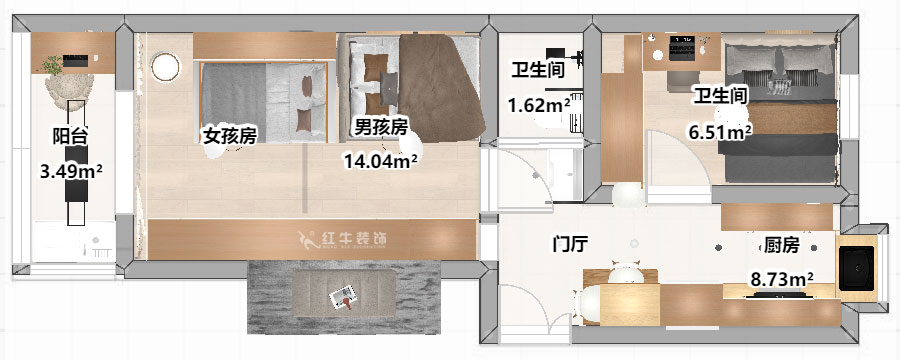 劉曉芳｜三條巷110-210-45㎡-現代風格｜2室1廳1衛(wèi)｜二手房裝修｜定制家｜全包8