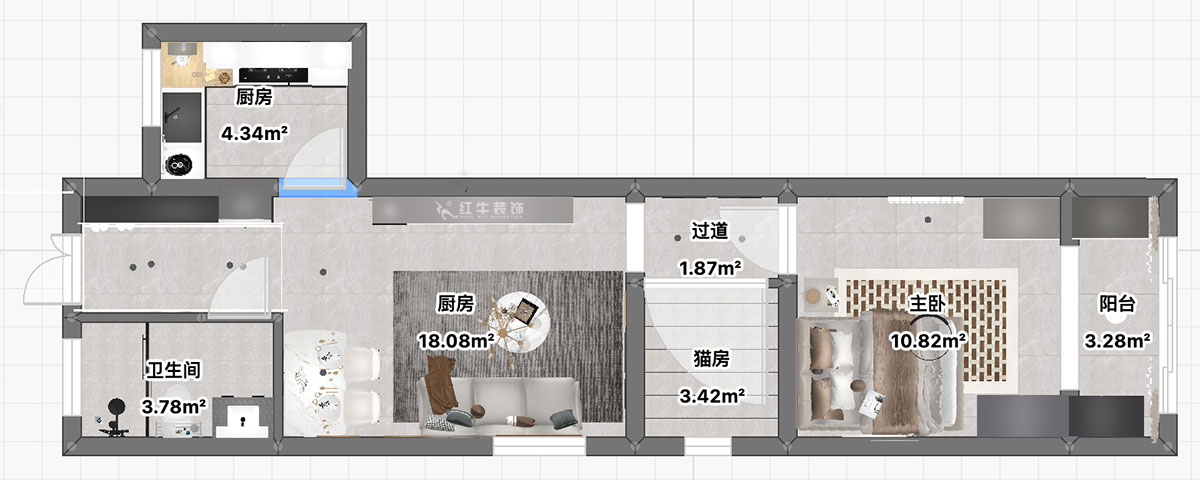 朱彥｜三條巷101-104-50㎡-簡約風(fēng)格｜1室1廳1衛(wèi)｜老房裝修｜定制家｜全包10萬｜00_03平面彩圖