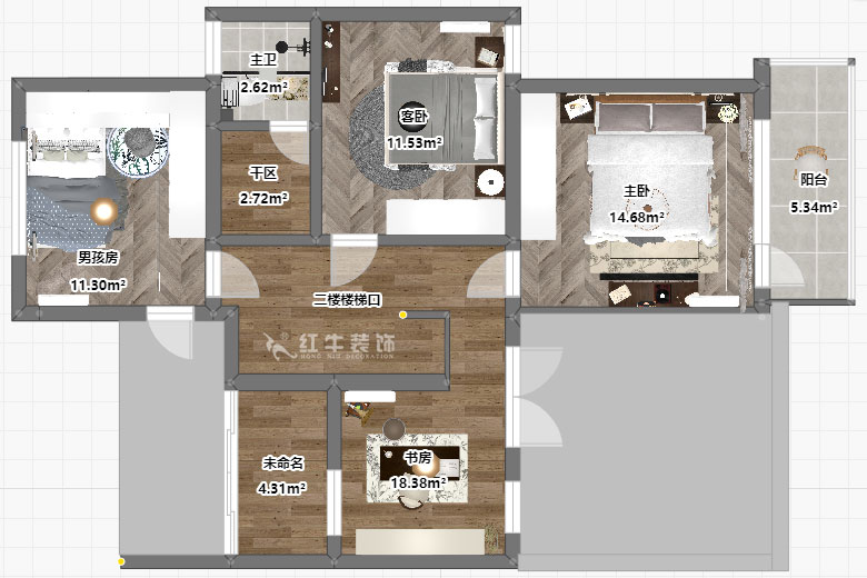 吳波｜翠屏國(guó)際香樟苑-7-404-124㎡-現(xiàn)代風(fēng)格｜3室2廳2衛(wèi)｜二手房裝修｜定制家｜全包17萬(wàn)｜00_06二樓平面彩圖