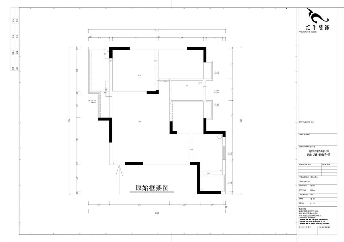 孟憲濤｜橋西苑2-1-1104-108㎡-簡約風格｜3室2廳1衛(wèi)｜老房裝修｜定制家｜全包14萬｜00_01原始框架圖