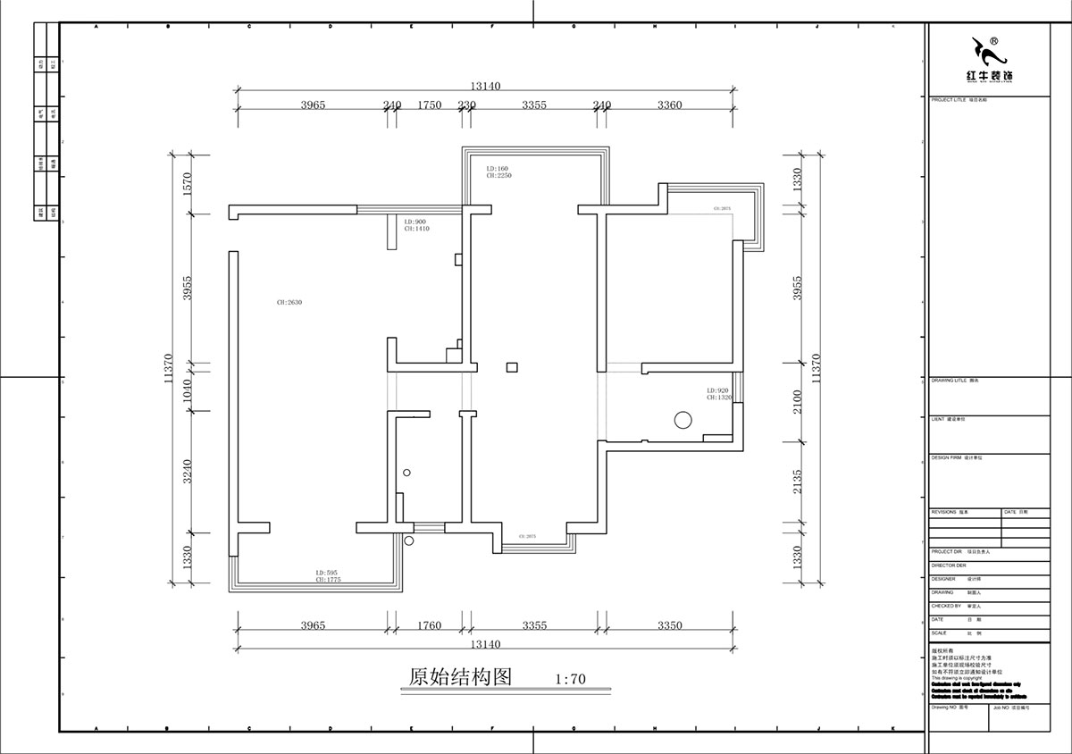 蔣?。邓{星座1-804-130㎡-現(xiàn)代簡約風格｜3室2廳2衛(wèi)｜老房裝修｜定制家｜全包19萬｜00_01原始結構圖