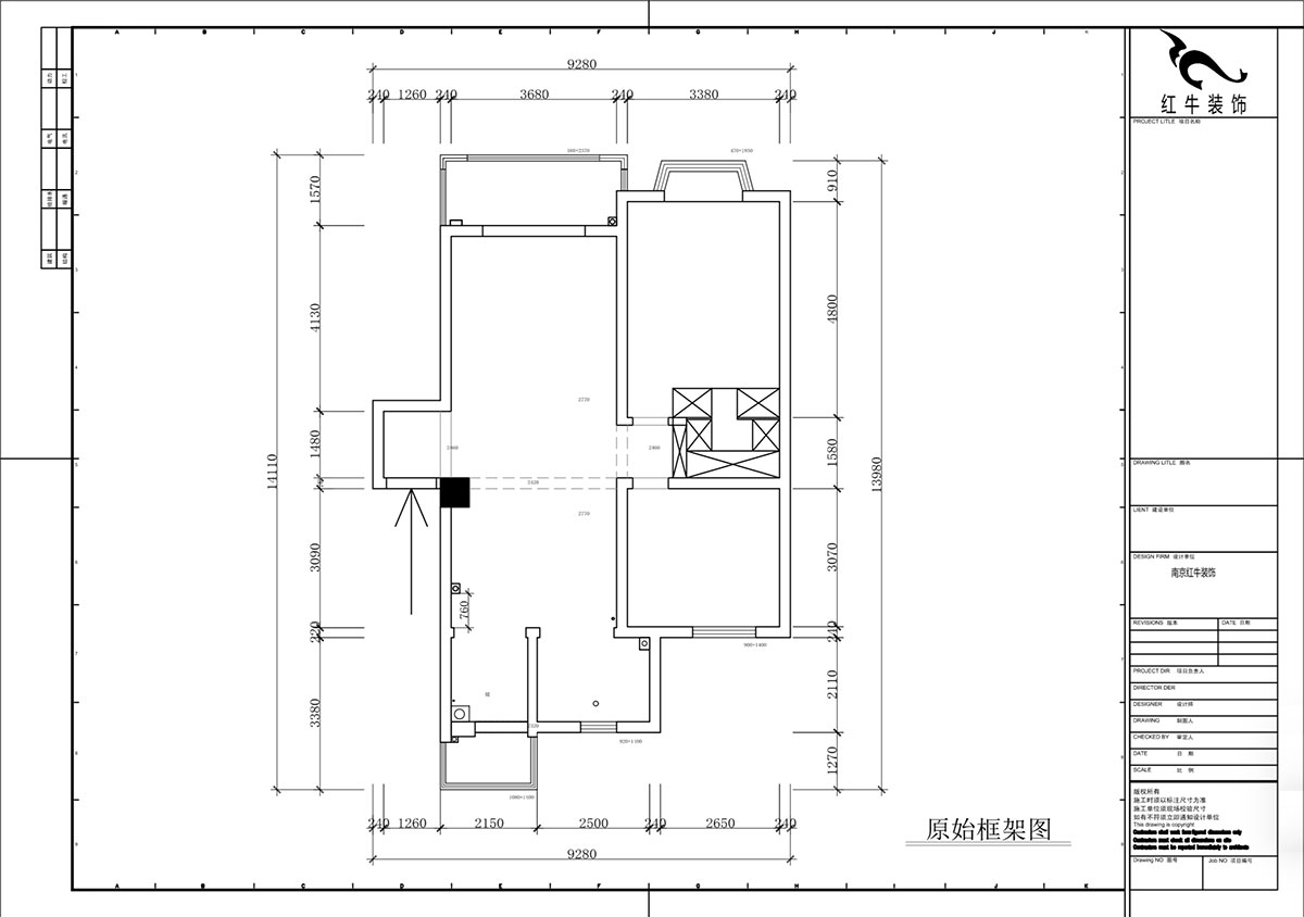 蔣?。汩坷?-2-902-100㎡-現(xiàn)代簡約風格｜2室2廳1衛(wèi)｜老房裝修｜定制家｜全包14萬｜00_01原始框架圖